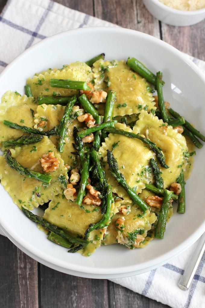 Ravioli with sautéed asparagus and walnuts | Green Valley Kitchen