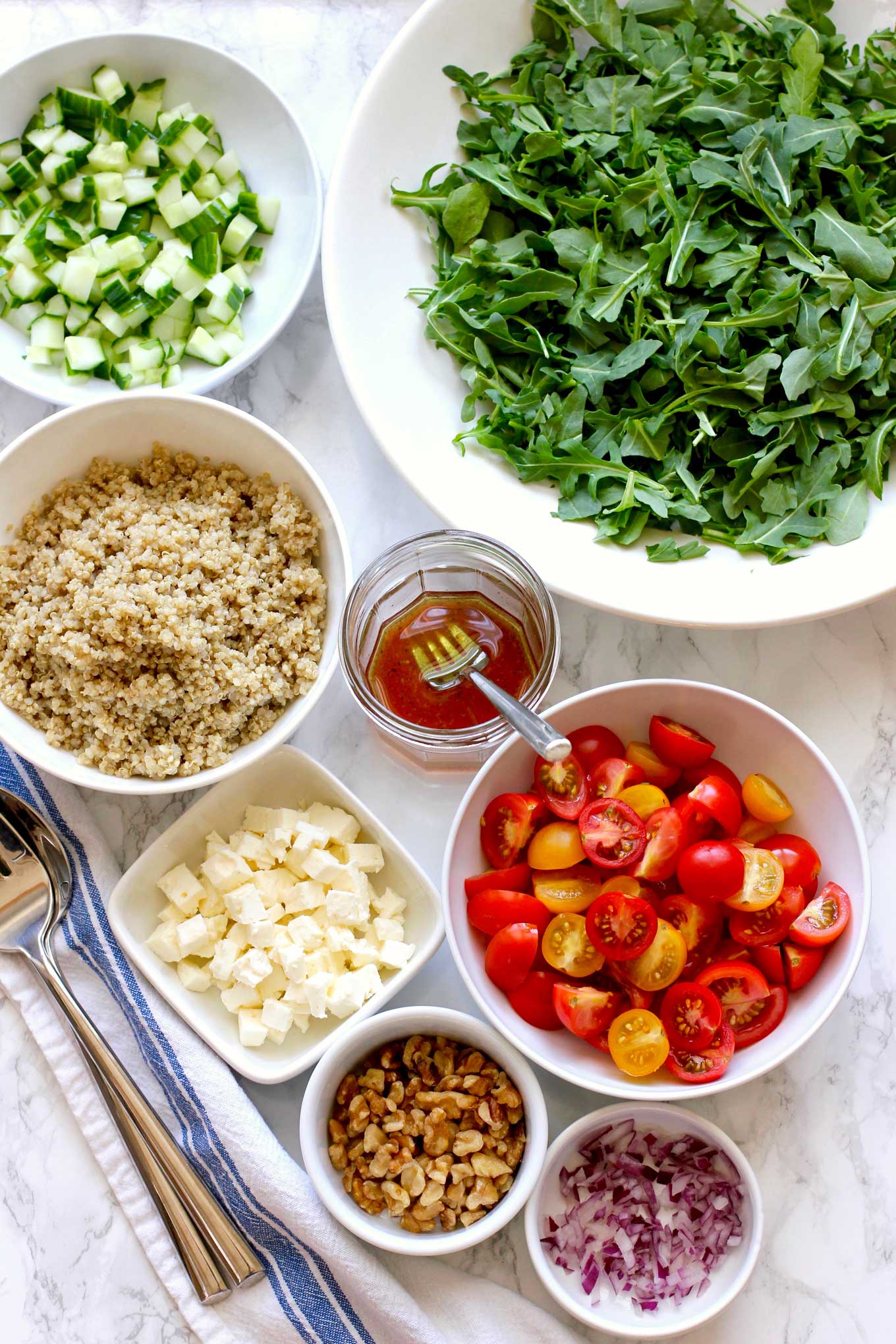 Quinoa-Salad-With-Cherry-Tomatoes-and-Cucumbers-prep. A colorful summer salad.
